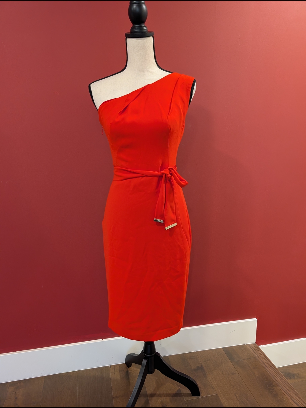 NWOT Marciano One-Shoulder Red Sheath Dress with Waist Tie